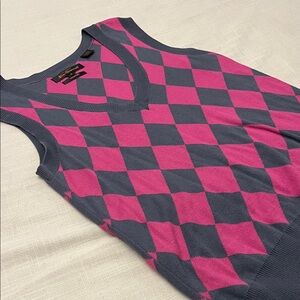 Ben Sherman Pink and Gray Argyle Sweater Vest